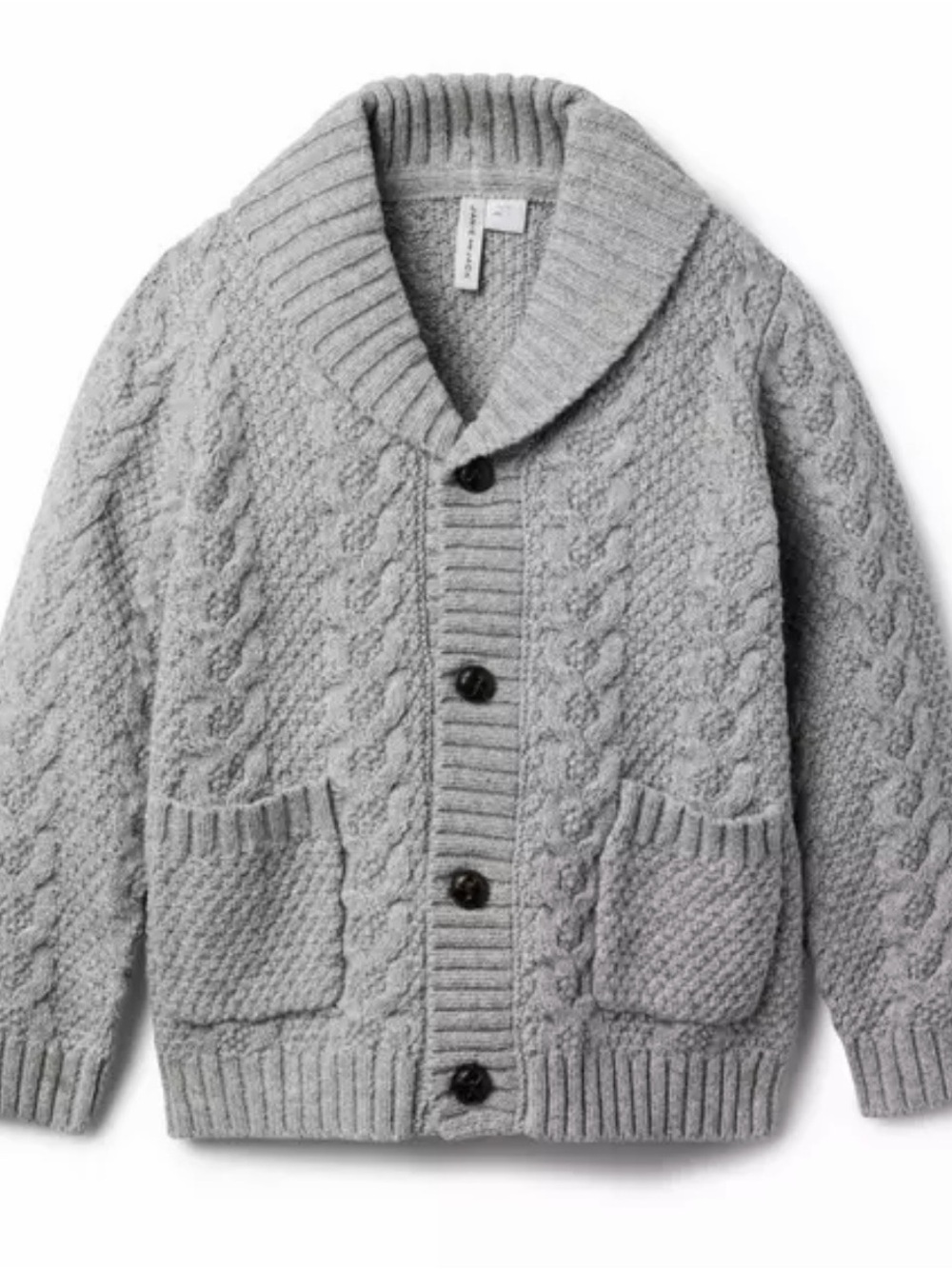 Janie and Jack Shawl-Collar Cable Knit Cardigan - Light Gray